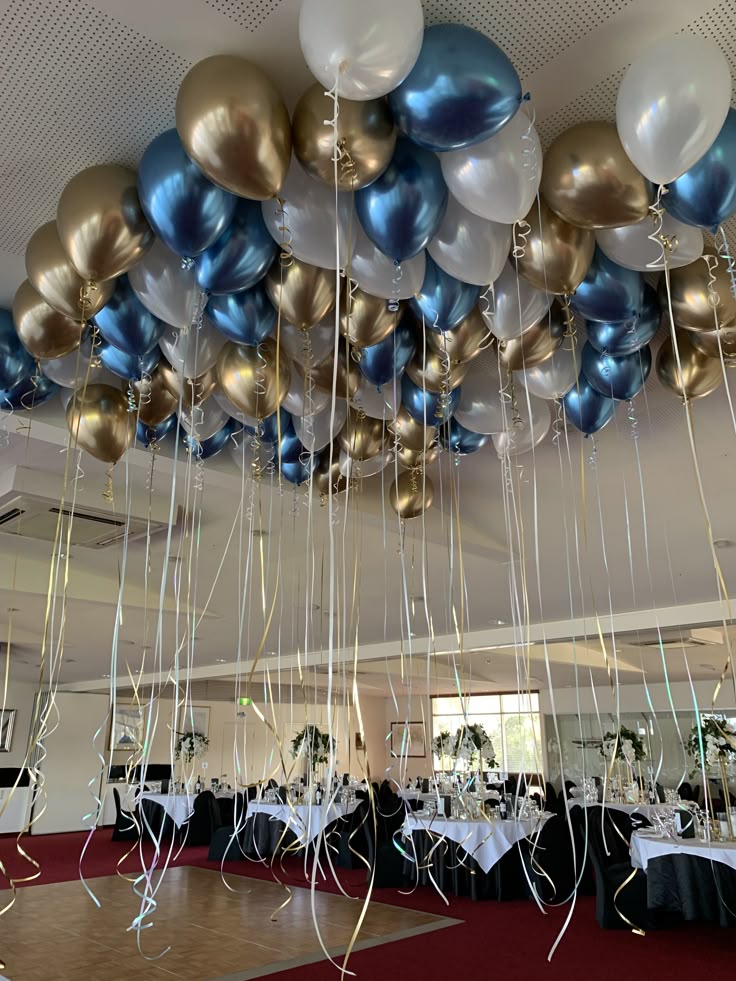 Pearl White Shinny Blue Light Gold Helium Latex Ceiling Balloons - Perfect for any occasions!