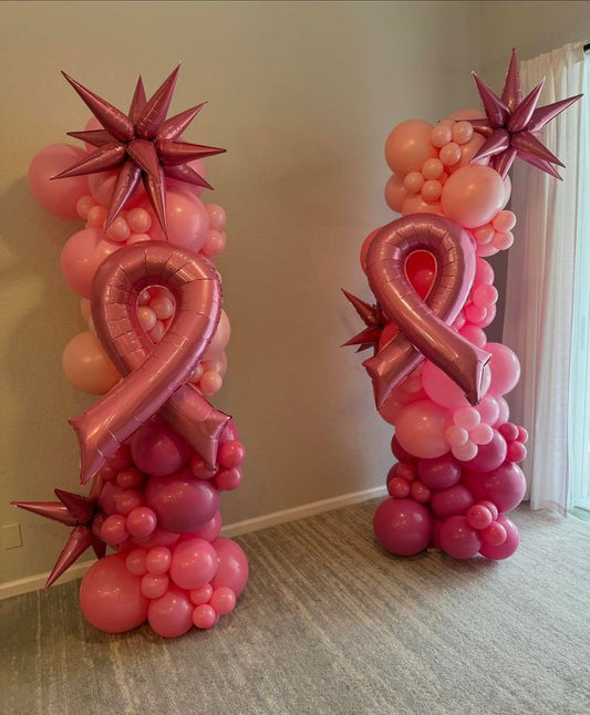 Pillar/Column/Tower Pink and White with Customize Pink Bow Starburst Foil Balloons - Customizable Design