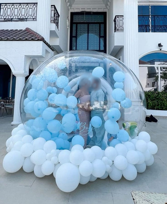 Bubble House Rental 3x2m with Balloon Decor White and Blue Gender Reveal Celebration!