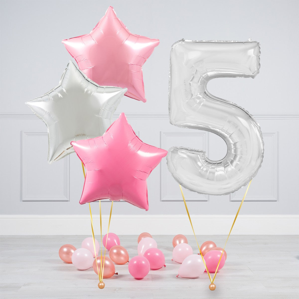 Helium Clear Single Set Balloon - Light Pink, Dark Pink and White Star with Mini Balloons