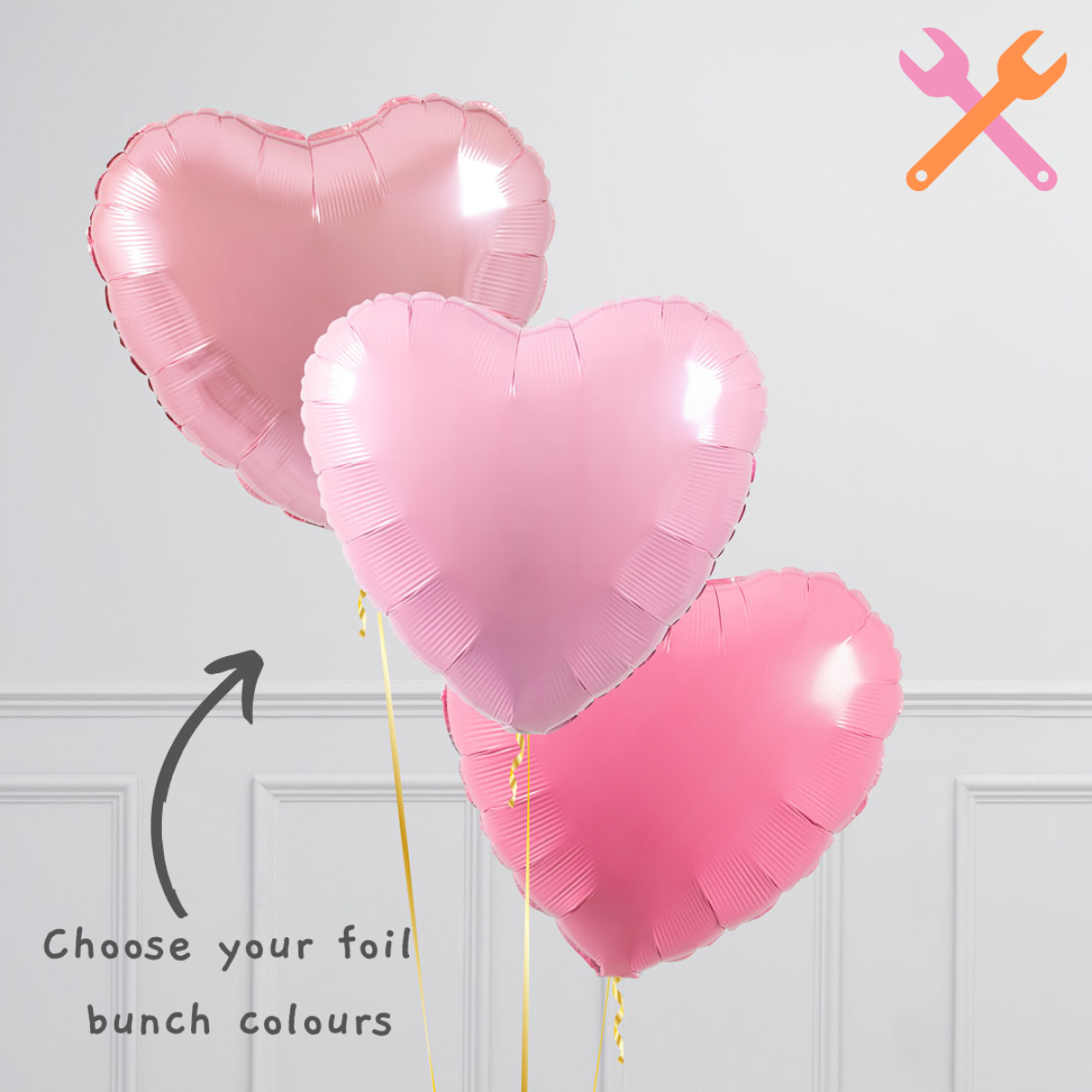 Helium Pink Two Number Set Balloon with 3 Hearts Foil Balloons