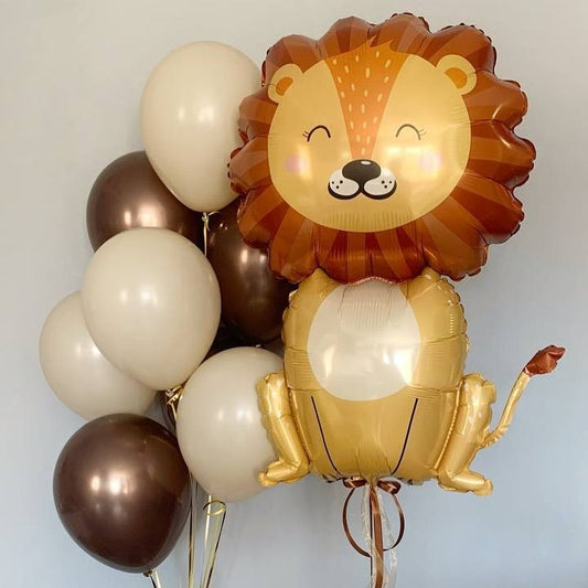 Helium Balloon Lion with Latex Bunch Dust White and Brown - Safari and Jungle-Themed Perfect for special occasions!