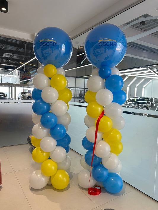 Pillar/Column/Tower Latex White Blue and Yellow with Customize Company Logo Sticker - Customizable Design Perfect for Corporate Event, Grand Opening, Company Event!