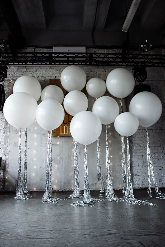 Latex Helium Balloons White 18-inches 36-inches with Silver Tassels - Perfect for Special Occasions!