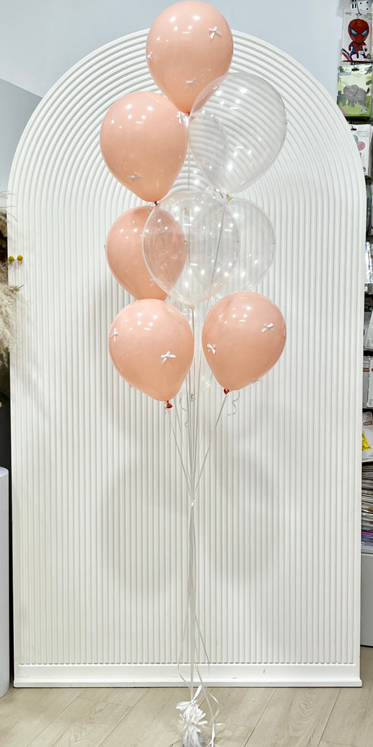 Latex Helium Bunch Peach and Clear with White Ribbons - Customizable Design