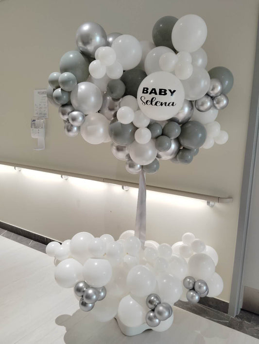 Hospital Welcoming Baby Balloon White Silver Gray with Customize Sticker - Perfect for special occasions