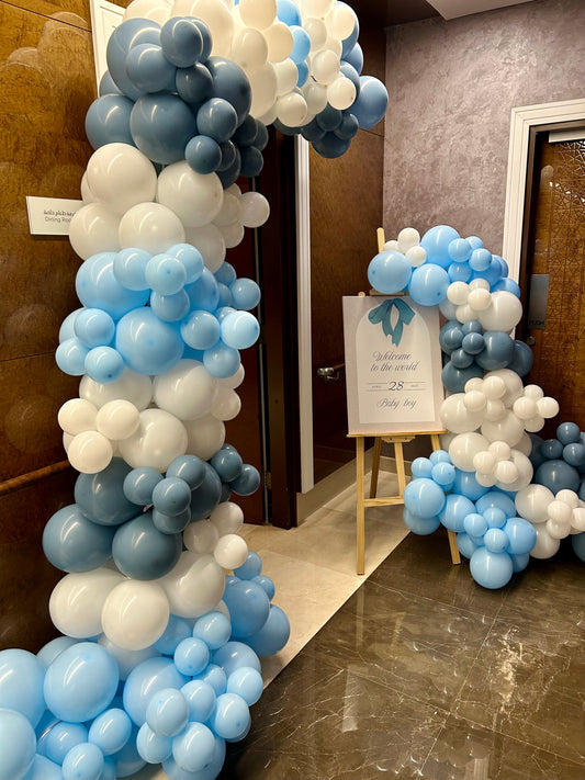 Hospital Welcoming Baby Customizable Canvas with Wooden Stand and Balloon White and Blue Setup - Perfect for special occasions
