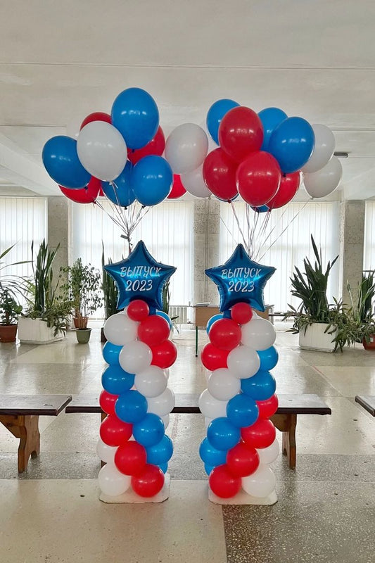 Balloon Blue, Red and White with Blue Star on top and Customize Sticker Pillar/Column/Tower - Corporate Event, Grand Opening, Company Event Perfect for special occasion!