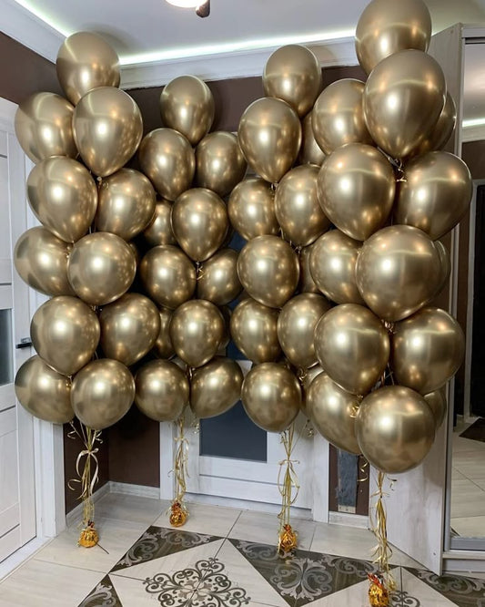Latex Helium Bunch Light Gold Balloons with Gold Strings - Perfect for Special Occasions!