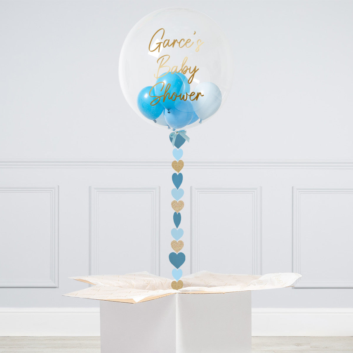 Personalised Helium Balloon with Baby Blue Mini and Bobo Balloon Elevate Your Celebration with Our Stunning Helium Bubble Balloon