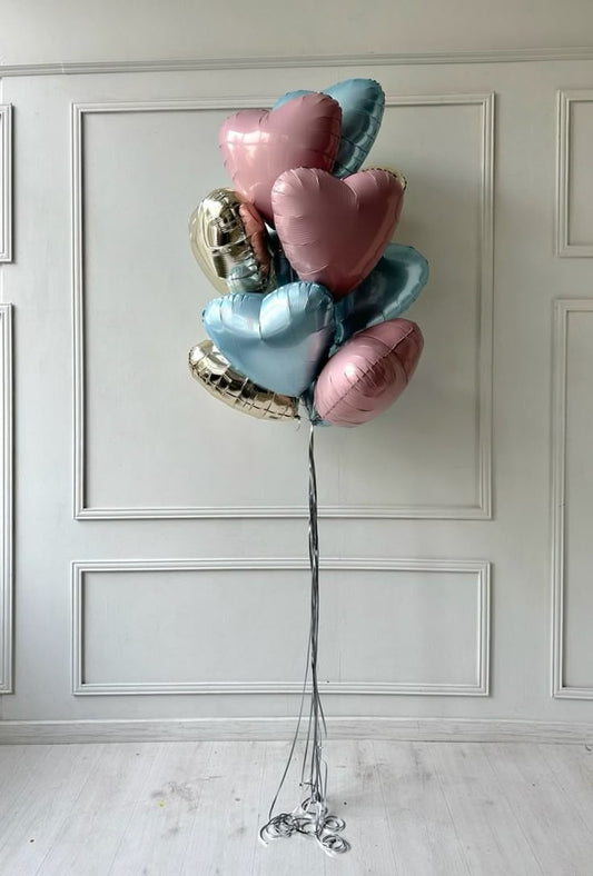 10pcs Pink, Blue and Light Gold Heart-Shaped Helium Foil Balloons - Valentine's, Anniversary Perfect for special occasions!