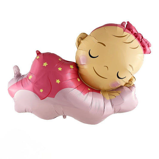 Pink Sleeping Baby Girl Helium Foil Balloon - Perfect for Baby Shower