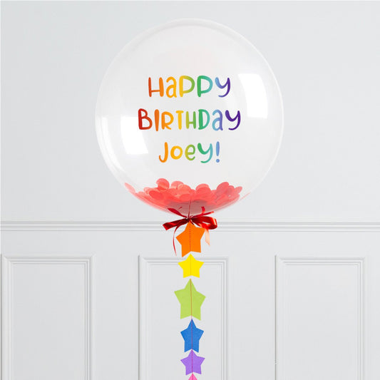 Personalised Helium Balloon Rainbow Star Confetti Helium Bubble Balloon Elevate Your Celebration with Our Stunning Helium Bubble Balloon Bouquet