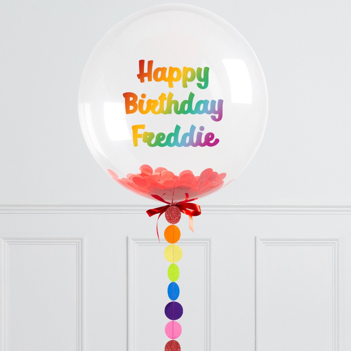 Personalised Helium Balloon Rainbow Circle Confetti Helium Bubble Balloon Elevate Your Celebration with Our Stunning Helium Bubble Balloon Bouquet