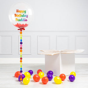 Personalised Helium Balloon Rainbow Circle Confetti Helium Bubble Balloon Elevate Your Celebration with Our Stunning Helium Bubble Balloon Bouquet