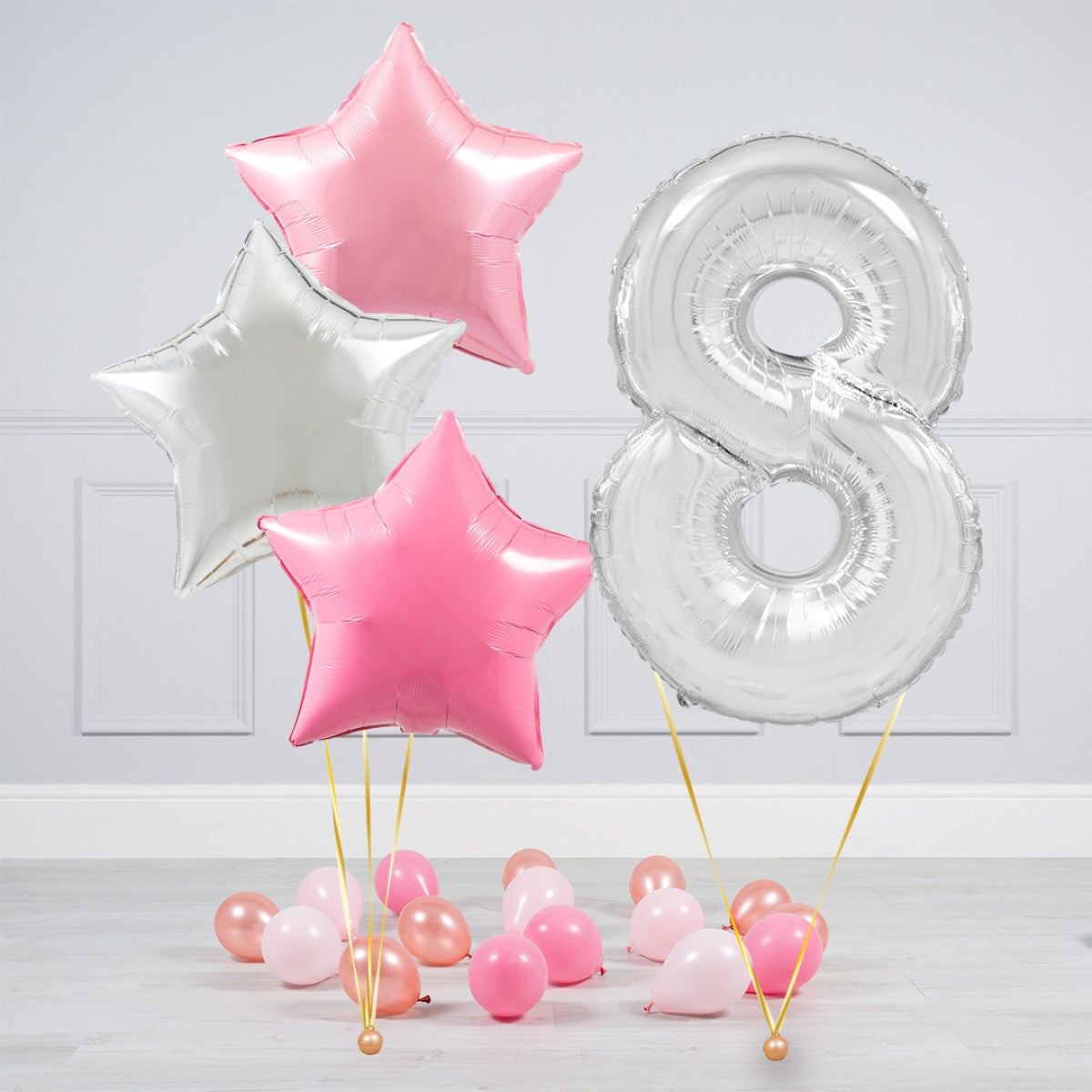 Helium Clear Single Set Balloon - Light Pink, Dark Pink and White Star with Mini Balloons