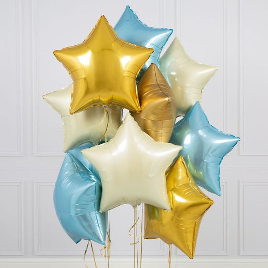 Helium Balloons Bunch Star-Shaped Blue, Gold and Beige - Perfect for any Occasions