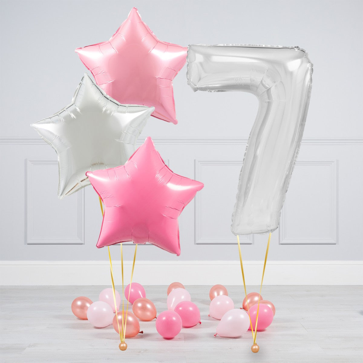 Helium Clear Single Set Balloon - Light Pink, Dark Pink and White Star with Mini Balloons