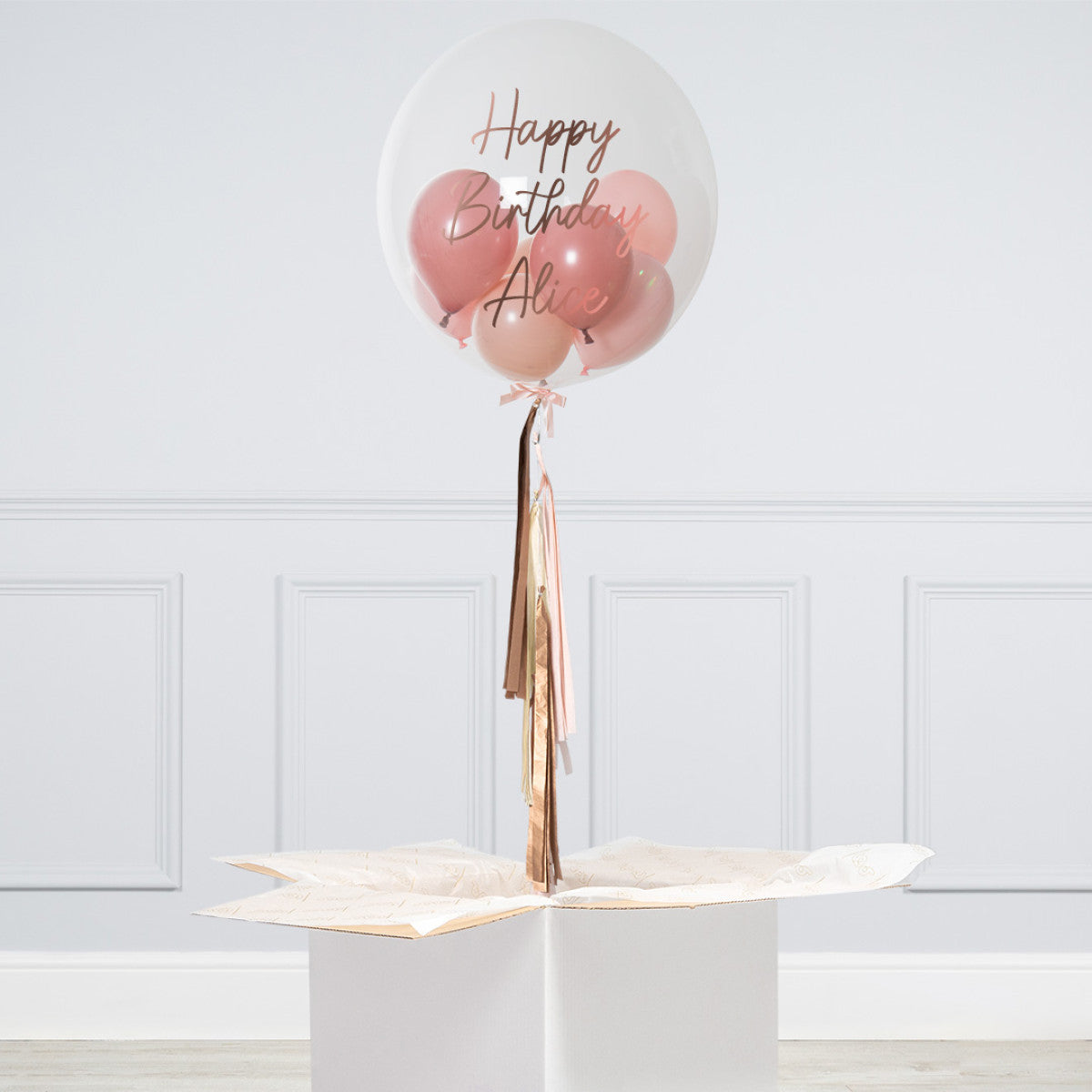 Personalised Helium Balloon Cherry Blossom Mini Filled Helium Bubble Balloon Elevate Your Celebration with Our Stunning Helium Bubble Balloon Bouquet