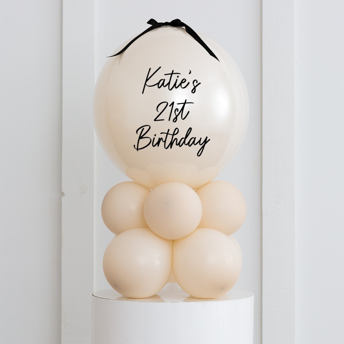 Personalised Birthday Bobo Balloon on Stand - Beige Clusters with Custom Name Sticker