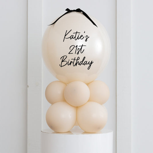 Personalised Birthday Bobo Balloon on Stand - Beige Clusters with Custom Name Sticker