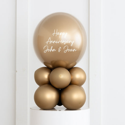 Personalised Birthday Bobo Balloon on Stand - Gold Clusters with Custom Name Sticker