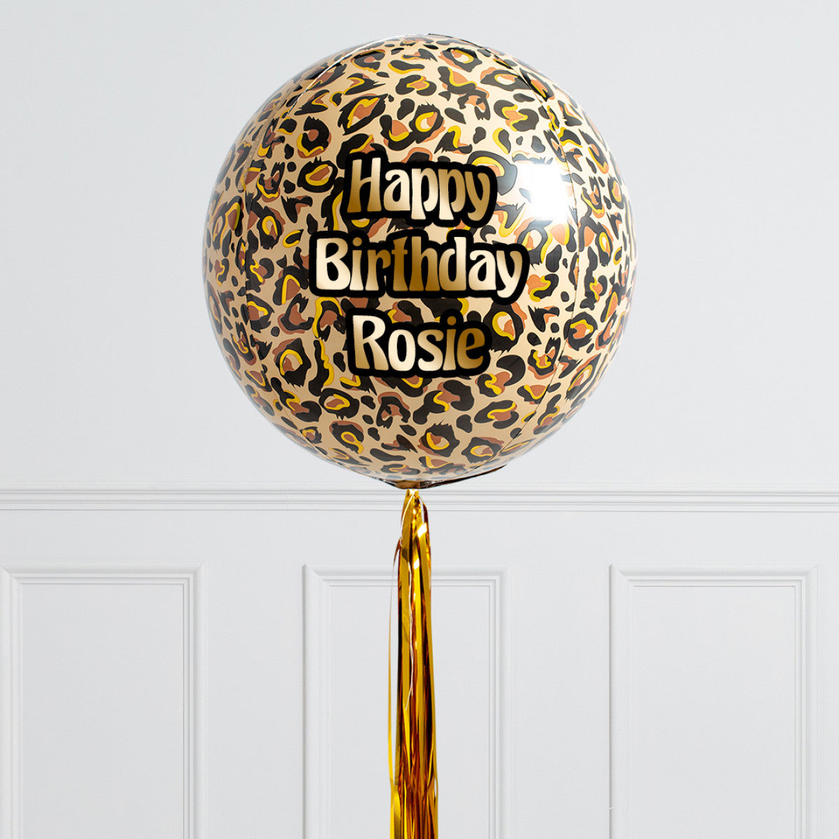 Personalised Helium Balloon Animal Print/Leopard Helium Balloon with Tassel - Custom Name Round Balloon