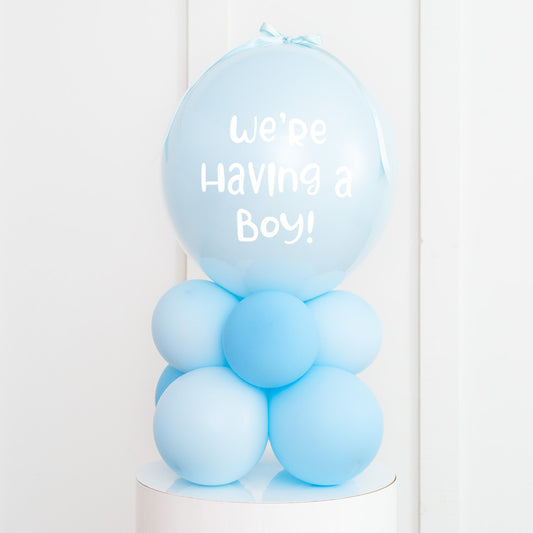 Personalised Birthday Bobo Balloon on Stand - Baby Blue Clusters with Custom Name Sticker