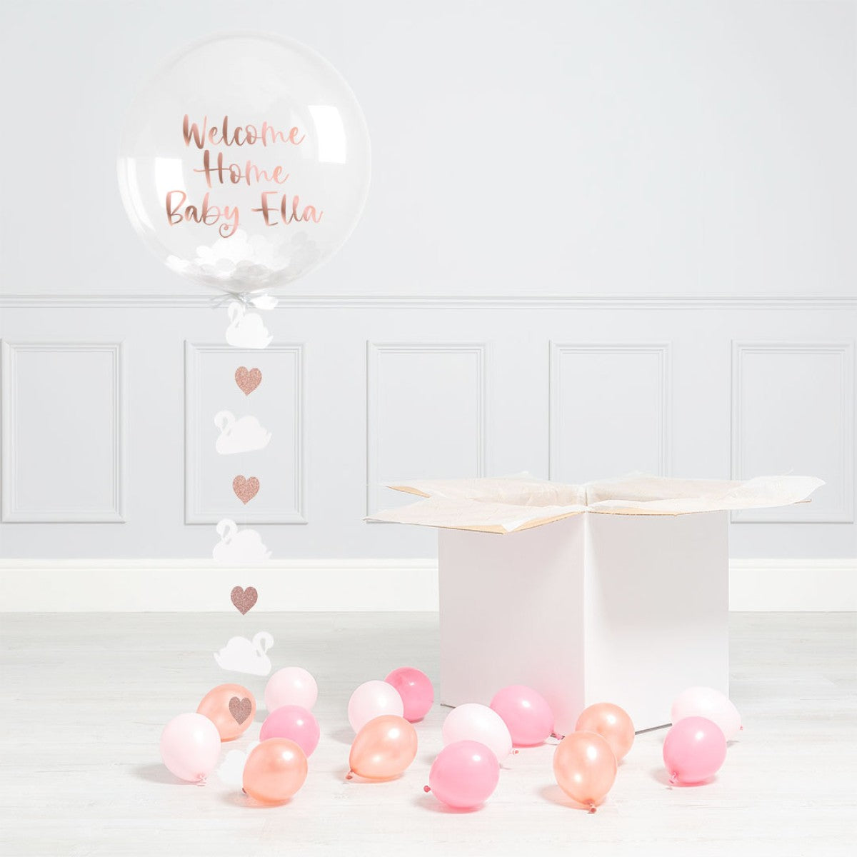 Personalised Helium Balloon Swan Confetti Helium Bubble Balloon Elevate Your Celebration with Our Stunning Helium Bubble Balloon Bouquet