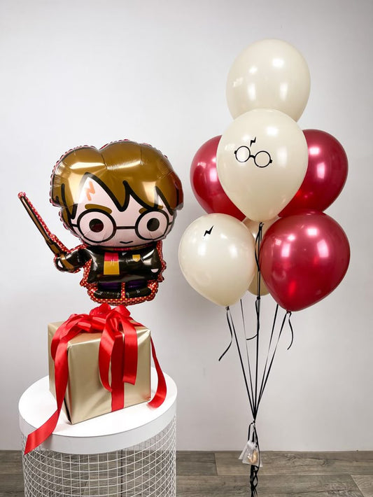 Helium Balloon Harry Potter Character with Latex Helium Bunch Red and Beige with Customize Sticker - Perfect for any Occasions