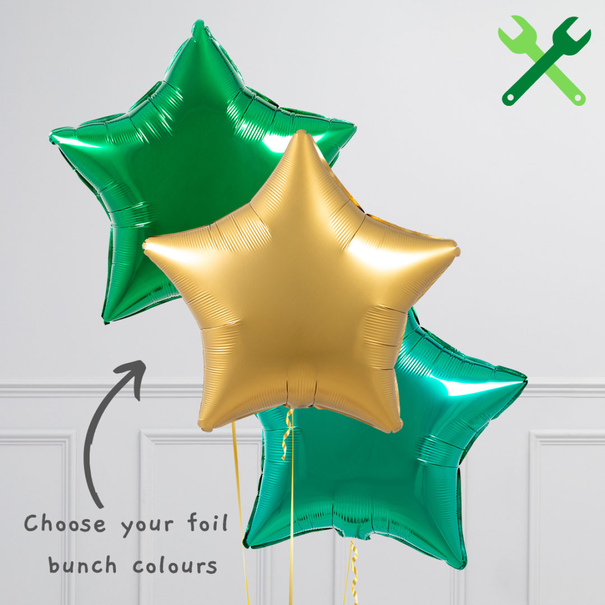 Helium Green Two Number Set Balloon with 3 Foil Star Balloons