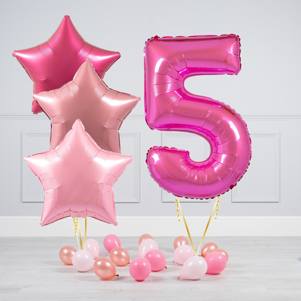 Helium Pink Single Number Set Balloon - Different Shade of Pink Stars with Mini Balloons