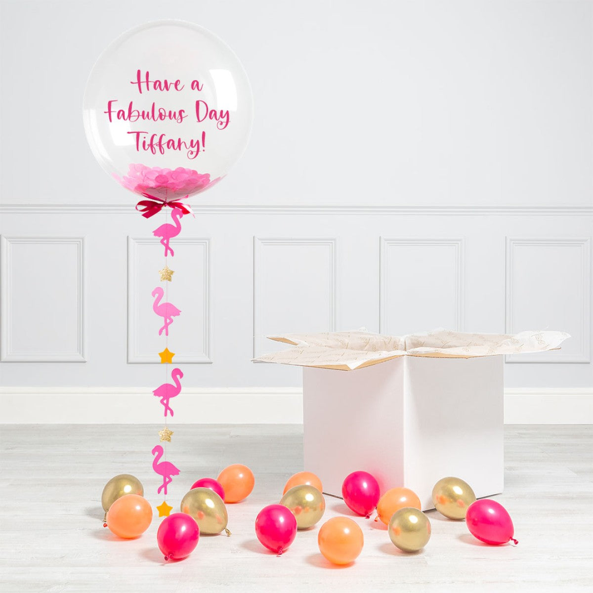 Personalised Helium Balloon Flamingo Confetti Helium Bubble Balloon Elevate Your Celebration with Our Stunning Helium Bubble Balloon Bouquet