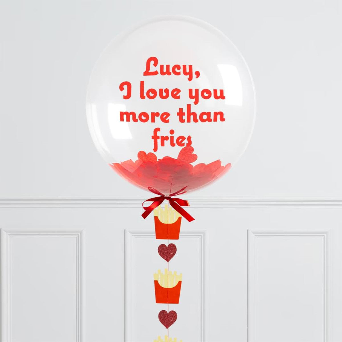 Personalised Helium Balloon Love Fries Valentine’s Day Helium Bubble Balloon Elevate Your Celebration with Our Stunning Helium Bubble Balloon Bouquet