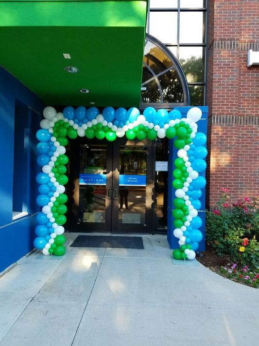 Balloon Arch Blue, Green and White Organic Arrangement - Corporate Event, Grand Opening, Company Event Perfect for special occasion!