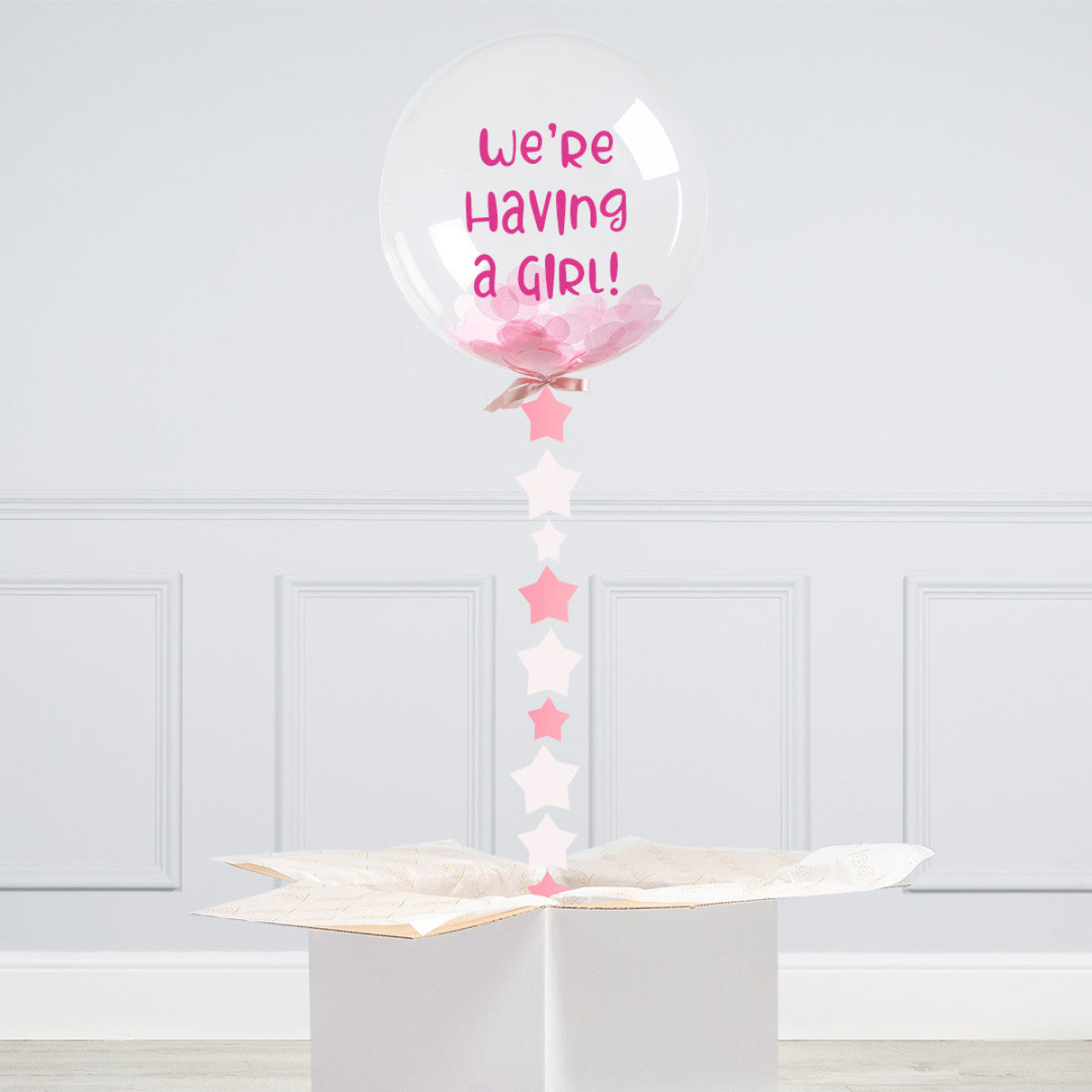 Personalised Helium Balloon with Baby Pink Confetti Bobo Balloon - Elevate Your Celebration