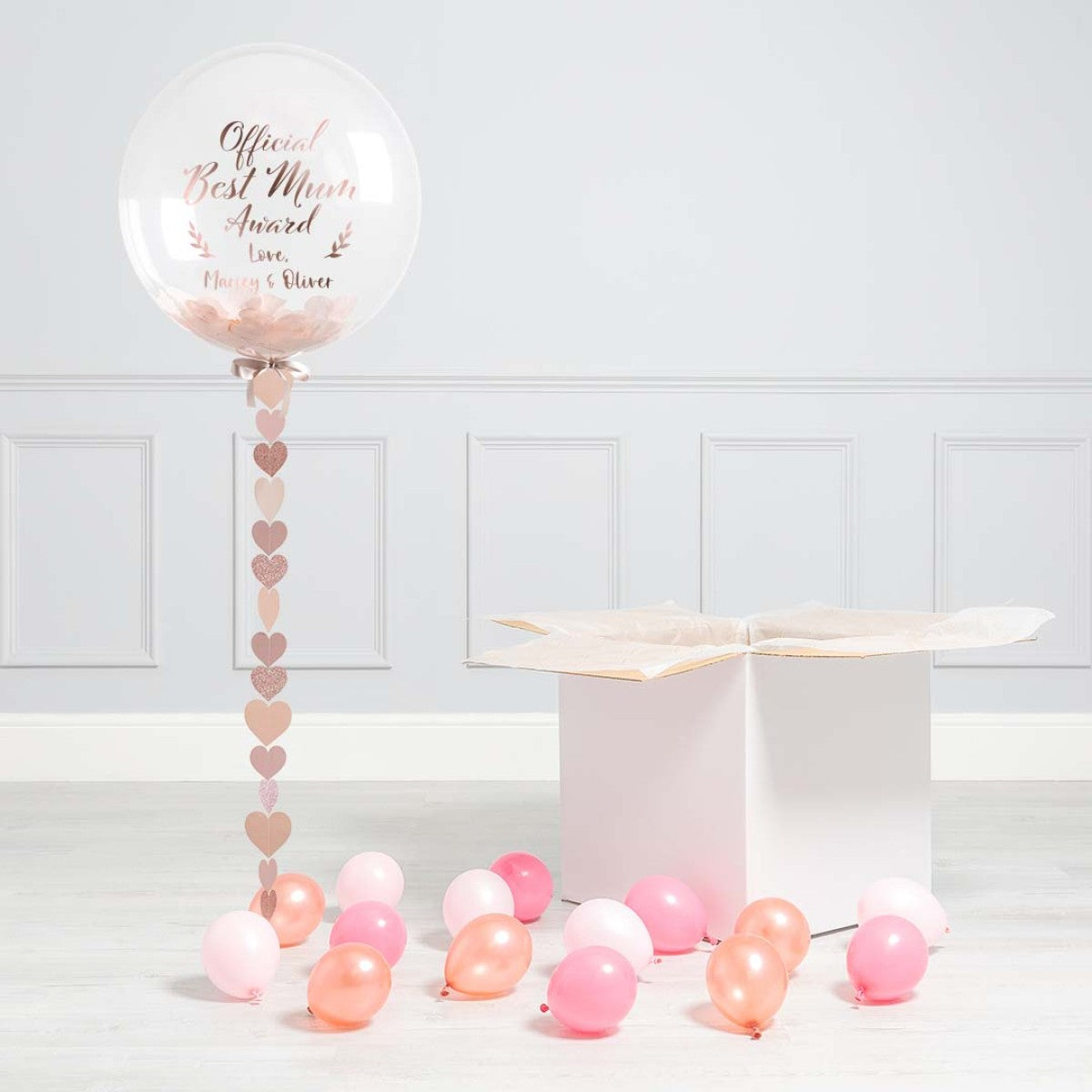 Personalised Helium Balloon Rose Gold Certificate Mother’s Day Confetti Helium Bubble Balloon Elevate Your Celebration with Our Stunning Helium Bubble Balloon Bouquet