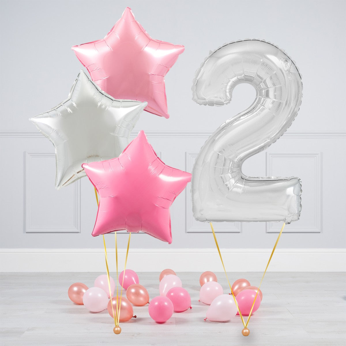 Helium Clear Single Set Balloon - Light Pink, Dark Pink and White Star with Mini Balloons