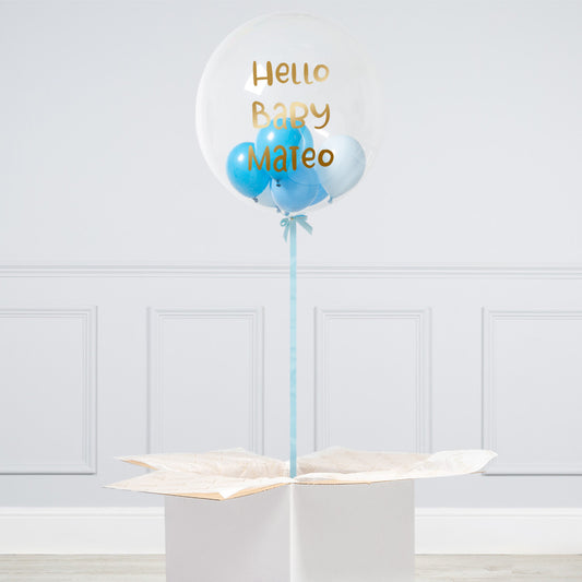 Personalised Helium Balloon with Baby Blue Mini and Bobo Balloon Elevate Your Celebration with Our Stunning Helium Bubble Balloon