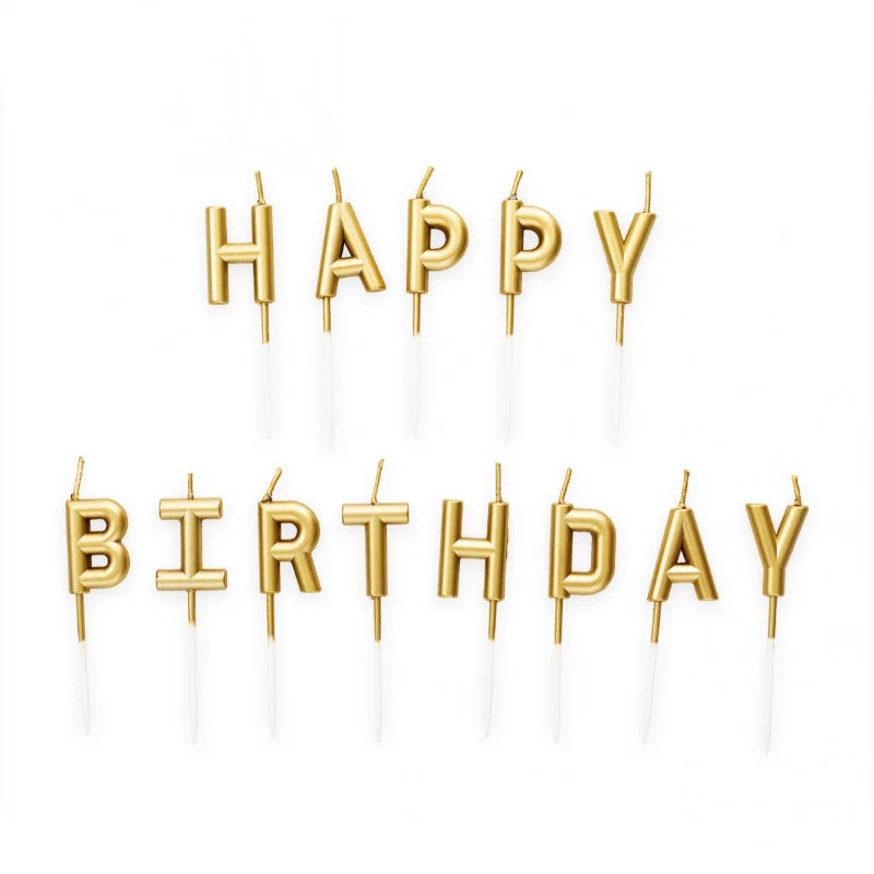 Gold HAPPY BIRTHDAY Letter Candle – Perfect for Birthday Cakes