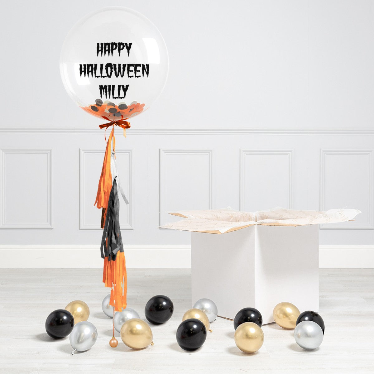 Personalised Helium Balloon Halloween Tassel Confetti Helium Bubble Balloon Elevate Your Celebration with Our Stunning Helium Bubble Balloon Bouquet