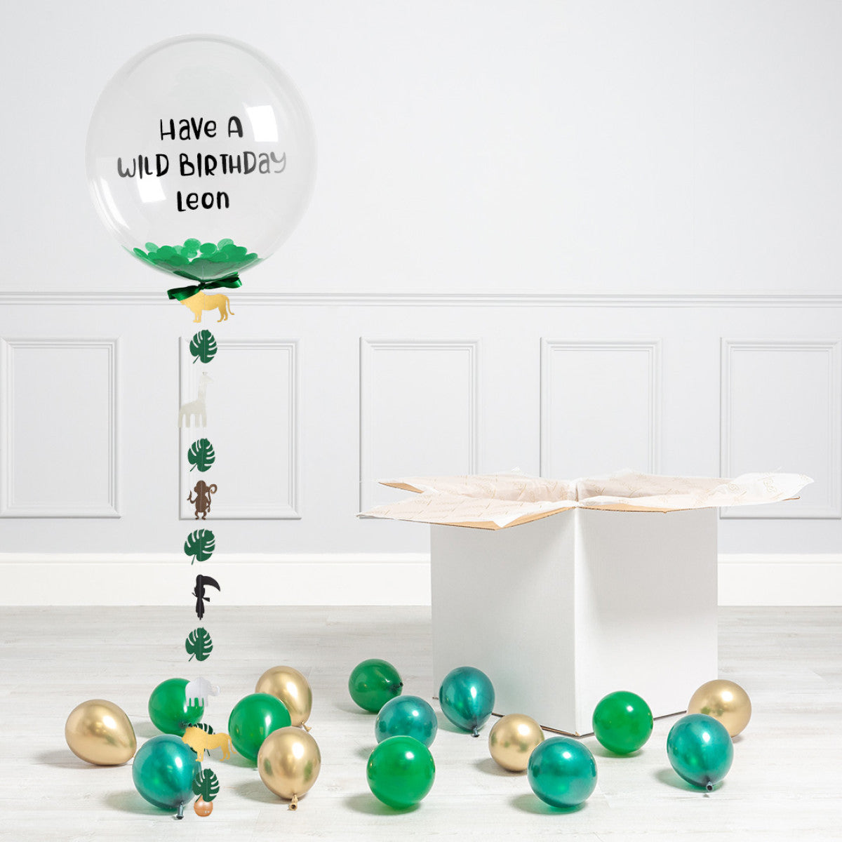 Personalised Helium Balloon Jungle Confetti Helium Bubble Balloon Elevate Your Celebration with Our Stunning Helium Bubble Balloon Bouquet