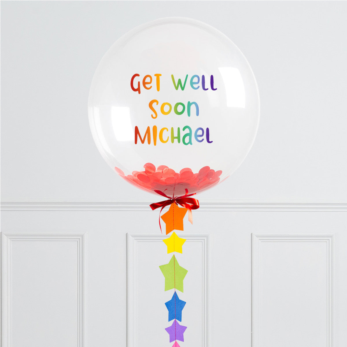 Personalised Helium Balloon Rainbow Star Confetti Helium Bubble Balloon Elevate Your Celebration with Our Stunning Helium Bubble Balloon Bouquet